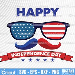 Happy Independence day, Beard Sunglasses SVG, fourth of July svg, patriotic svg, american flag svg, independence day svg