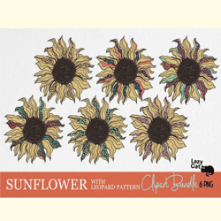 sunflower leopard pattern clipart bundle