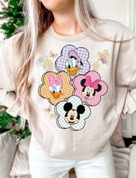 Spring Mouse Friends PNG, Magical Flowers Sublimation, Checkered Spring Pastel Png, Retro Preppy Mouse Ears Png, Spring