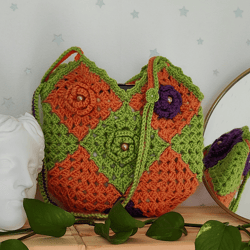 crochet floral granny square bag