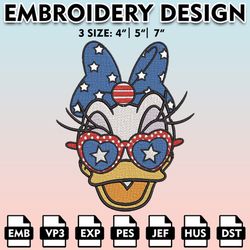 American Daisy Duck Embroidery Designs, Fourth of July Embroidery Files, Independence Day, Machine Embroidery Pattern