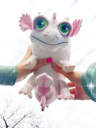 Newborn baby dragon Marshmallow toy crocheted. Cute stuffed animal baby dragon pink and white. Amigurumi dragon for gift