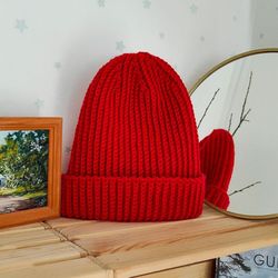 Crocheted Red Rib Hat