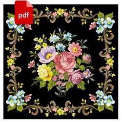 pillow vintage ornament cross stitch scheme old pattern pdf digital roses