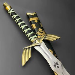 Experience the Magic of Zelda: A Black and Gold Replica Sword with Scabbard
