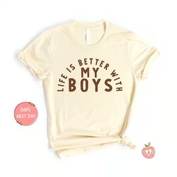 Life is Better With My Boys Curved svg for Adult Women for Mother's Day T-Shirt Outfit, Cute Gift for Mom, Adorable G