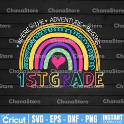1st Grade Where The Adventure Begins Rainbow Svg,Grade, Back To School, 1st Day Of School, Kid & Teacher Gifts PNG