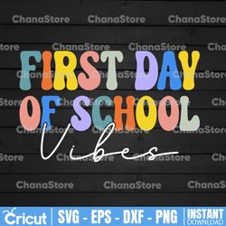 First Grade Vibes SVG, Back To School SVG PNG, Retro, Wavy Stacked Text, Teacher Shirt, Sublimation Design