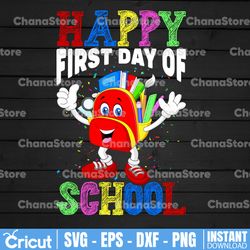 Happy First Day Of School Png, Back To School Png, Teacher Png, Retro, Pencil, Apple, 1st Day of School