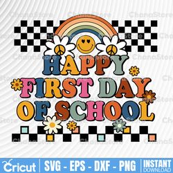 Happy First Day Of School PNG, Back To School Png, School Sublimation Designs, Retro School Png, Boho, Groovy