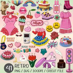 Retro SVG | 90's png, Y2K Sticker, back to the 90s, 80s Nostalgia, 70s, Cute, Kawaii Bundle, Vintage Clip art, Strawberr