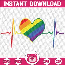 Pride Heart Beat Pulse LGBTQ Community Pride Month Rainbow Svg, Rainbow Heartbeat Svg, Gay Pride Svg, Support LGBT Right