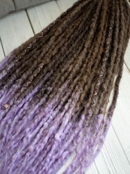 Synthetic Ombre Brown to Lilac Dreads DE SE Dreadlocks Extensions