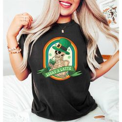 St Patricks Day Shirt,Irish Skeleton Drinking Coffee Tee,Lucky Skeleton Sweatshirt,Lucky Shamrock Sweatshirt,Cute St Pad