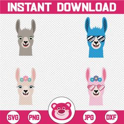 Llama Face SVG Bundle, Llama Svg, Birthday Girl Svg, Alpaca, Cute Animal, Kids Silhouette Png Eps Dxf Vinyl Decal Digita