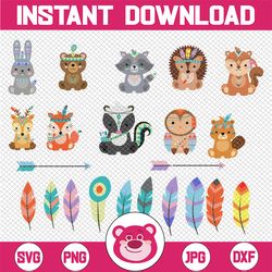 Tribal Animals PNG, Tribal Woodland animals PNG, Fox, woodland animal baby, nursery decor, boho clip art Only PNG