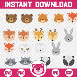 Woodland Animal Faces Png/ friendly animal, woodland baby shower/ Baby Shower Only Png files