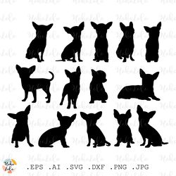 Chihuahua Svg Silhouette Dog Stencil Template Dxf Cricut files Clipart Png