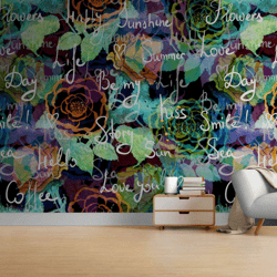 Floral Fusion Graffiti Wallpaper Mural – A Vibrant Blend of Street Art and Botanical Beauty