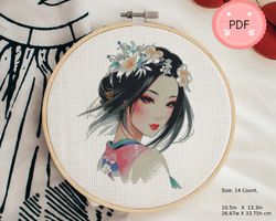 Geisha Cross Stitch Pattern , Japanese Woman With Traditional Dress ,Japanese Art , PDF Format , Instant Download