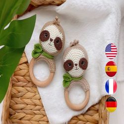 CROCHET PATTERN sloth baby rattle, Easy crochet pattern rattle animal, Crochet for baby, Amigurumi sloth pattern PDF