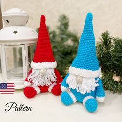 Christmas gnome crochet pattern amigurumi. Christmas gift crochet amigurumi pattern. Crochet patterns toy