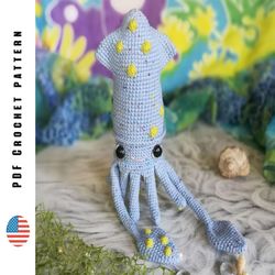 Crochet Squid pattern, amigurumi sea animal toy, Toys crochet patterns