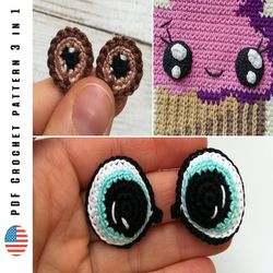 Crochet eyes pattern, eyes for amigurumi toys, 3 in 1 Toys crochet patterns