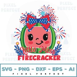 Little Miss Firecracker Svg, Kid 4th Of July SVG, 4th of July Girl SVG, Patriotic Svg Design, Patriotic Gifts, Cut File