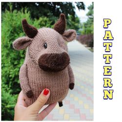 Bull toy knitting pattern. Knitting pattern cow, plush pattern, amigurumi bull, young bull, knit cow,knit baby toy
