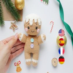 Gingerbread man CROCHET PATTERN, PDF Amigurumi gingerbread doll, Ornaments for Christmas easy pattern for beginners