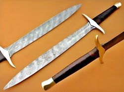 Crafted for Battle: Handmade Damascus Steel Viking Sword with a Rosewood Handle