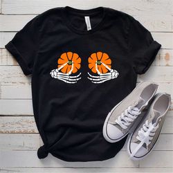 Skeleton Hands Shirt - Pumpkin Boobies Shirt - Funny Halloween Shirt - Thanksgiving Boobies Shirt - Thanksgiving Shirt F