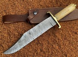 Custom Handmade damascus Steel Bowie hunting Knife With leather sheath Beautiful knife hand forged knife mk015m