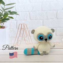 Crochet pattern lemur toy. Crochet animals amigurumi pattern. Crochet patterns toy