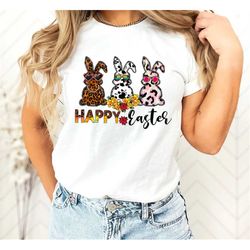 Happy Easter Shirt,Leopard Print Bunny Shirt,Easter Love,Matching Shirt,Easter Day Shirt,Gift,Couples Shirt,Family Shirt