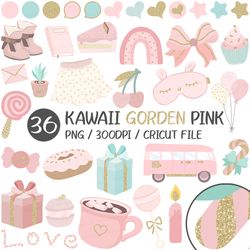Kawaii Golden Pink Clipart | PNG, Cute, Pastel, Good Note Sticker, Candy, Rainbow, Boots, Skirt, Balloon, Desse, Baby