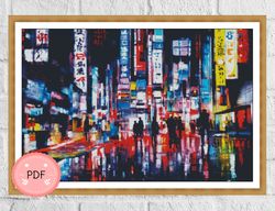 Cross Stitch Pattern , Tokyo Streets , Pdf Format,Instant Download,Japanese Art,Abstract,Japan,Colorfull,Multicolored