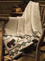 Afghan Crochet pattern Bears and Fir - Home Decor Afghan Gift - crochet vintage instructions Digital PDF
