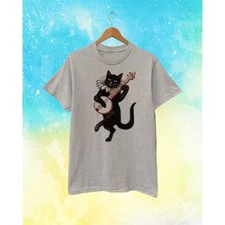 Cat Playing Banjo T-shirt Unisex - Available colors White, Natural, Gray, Light Pink