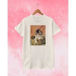 Kitten and the Ring Vintage Art T-shirt Unisex - White / Grey / Natural