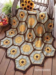 Afghan Crochet pattern Sun flowers-Home Decor Gift Ideas-vintage instructions Digital PDF