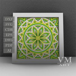 S01 - Layered 3D Mandala Shadow Box SVG, Laser cut file Mandala DXF, Layered Mandala SVG for Cricut, 3D Flower Mandala
