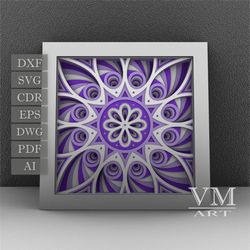 S02 - Layered 3D Mandala Shadow Box SVG, Laser cut file Mandala DXF, Layered Mandala SVG for Cricut, 3D Flower Mandala