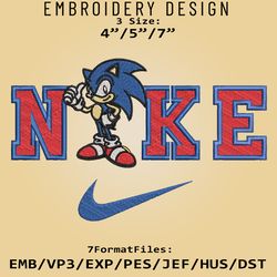 Nike Sonic Embroidery Designs, Sonic the Hedgehog Embroidery Files, Cartoon Machine Embroidery Pattern, Digital Download