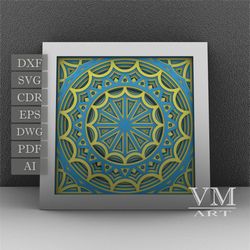 S06 - Layered 3D Mandala Shadow Box SVG, Laser cut file Mandala DXF, Layered Mandala SVG for Cricut, 3D Flower Mandala