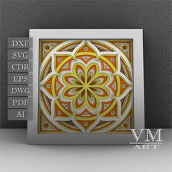 S08 - Layered 3D Mandala Shadow Box SVG, Laser cut file Mandala DXF, Layered Mandala SVG for Cricut, 3D Flower Mandala