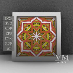 S09 - Layered 3D Mandala Shadow Box SVG, Laser cut file Mandala DXF, Layered Mandala SVG for Cricut, 3D Flower Mandala