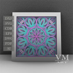 S11 - Layered 3D Mandala Shadow Box SVG, Laser cut file Mandala DXF, Layered Mandala SVG for Cricut, 3D Flower Mandala