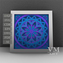 S13 - Layered 3D Mandala Shadow Box SVG, Laser cut file Mandala DXF, Layered Mandala SVG for Cricut, 3D Flower Mandala